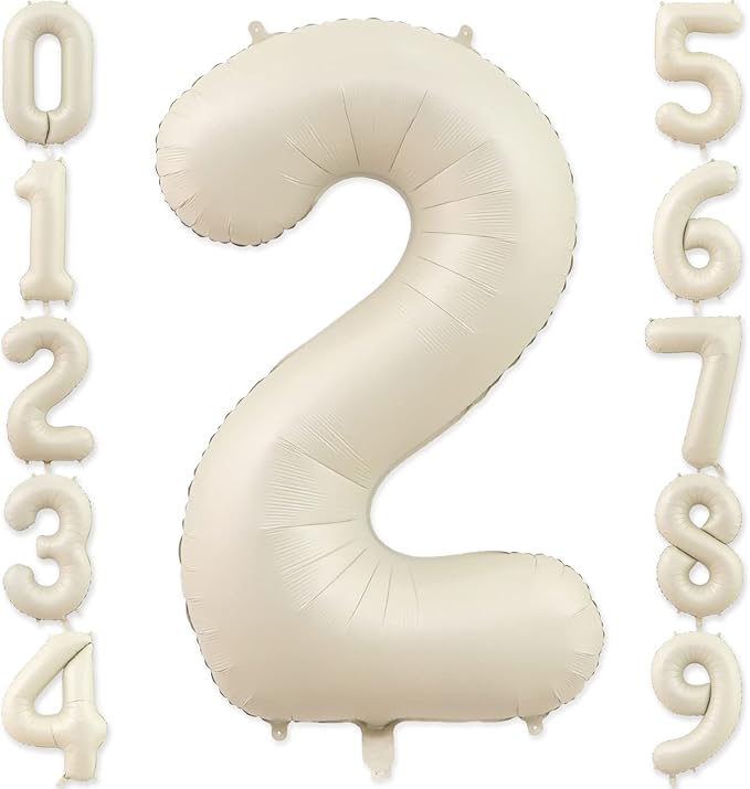 Number 2 Balloon, 2 Balloon, 2 Balloon Number 40 Inch, Sand White Large Big Foil Number Balloons for 2 Birthday Party Wedding Anniversary Baby Shower Bachelorette Decoration Supplies