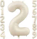 Number 2 Balloon, 2 Balloon, 2 Balloon Number 40 Inch, Sand White Large Big Foil Number Balloons for 2 Birthday Party Wedding Anniversary Baby Shower Bachelorette Decoration Supplies