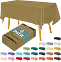 Disposable Plastic Tablecloth 54x108 Inch Rectangle - Gold, 4 Pack Waterproof & Tear-Resistant Party Table Cover for Dining, Picnic, Crafts, Holiday Decor