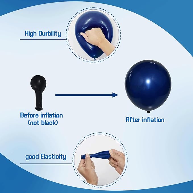 Blue Confetic Balloons Set,50 Pcs 12 Inch Navy Light Metallic Blue Balloon Kit Pastel Pale Blue Latex Balloon with Ribbon for Birthday Wedding Graduation Anniversary Party Decorations