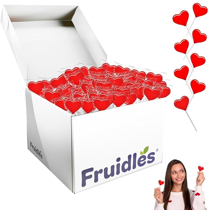 Fruidles 300-Pack Lollipops Mini Red Heart Shaped Strawberry Flavored Lollipop, Individually Wrapped, 5g Lollipops 5 Pounds Bulk