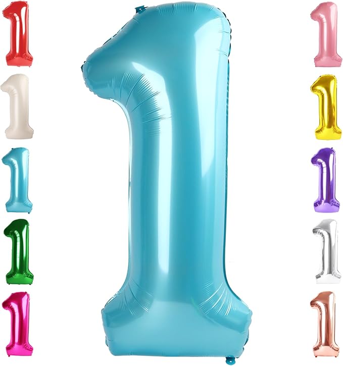 Number Balloons 1, 40 Inch One Balloons for 1st Birthday Girl Boy 1 11 21 Party Decorations Baby Shower Photo Shoot, Pearl Blue 1 Balloon