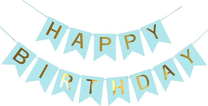 Teal Happy Birthday Banner With Shiny Gold Letters, Swallowtail Design Hanging Signs Party Decorations