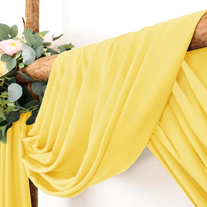 Wedding Arch Draping Fabric 30'' x 18FT Sheer Chiffon Arch Drape Backdrop 2 Panel Yellow Drapes for Easter Bridal Shower Baby Shower Photo Booth Church Decor Birthday Party Outdoor Decoration
