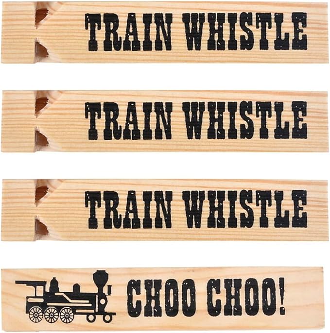 Wooden Train Whistles (Pack of 120) - Wood Train Whistle for Kids, Train Party Favors, Theme Birthday Decorations, Noisemakers, Goodie Bag Filler, Small Game Prizes, Stocking Stuffers