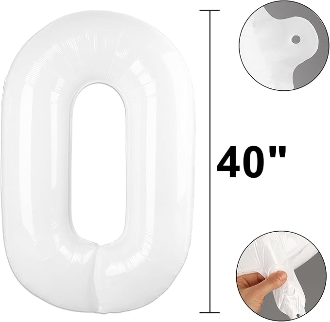 40 Inch White Number 10 Digital Balloon,Jumbo Mylar Foil Helium Balloon for 10 Balloons for Birthday Party,Wedding Anniversary Party Decorations