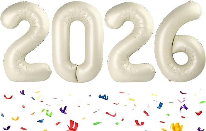 Cream 40 Inch 2026 Balloon Numbers, 2026 Number Balloons Decorations for New Years Eve Party, Foil Giant Decorations for Nye Decor Party Graduations Supplies
