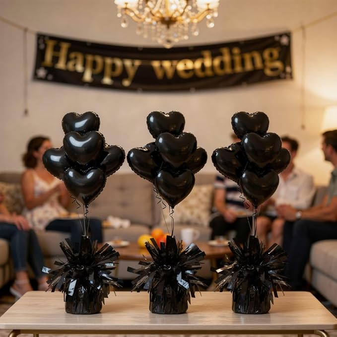 Aluminum Foil Balloon Weights for Parties (24 pcs) - 0.31lb (140g) Each - Premium Balloon Anchors for Birthday, Wedding, Dinner, Indoor & Outdoor Decorations(Black 24pcs)