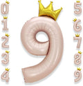 AULE 40 Inch Big Pink 9 Balloon Number with Crown Large Foil Helium Number Balloons 0-9 Jumbo Giant Happy 9th Birthday Party Decorations Huge Mylar Anniversary Party Supplies