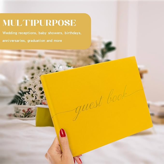 Elegant Wedding Guest Book - Perfect for Wedding Receptions, Baby Showers, Birthdays and Special Events - Polaroid Guest Book with 110 Lined Pages for Sign-in and Photos -Hardcover (Yellow)
