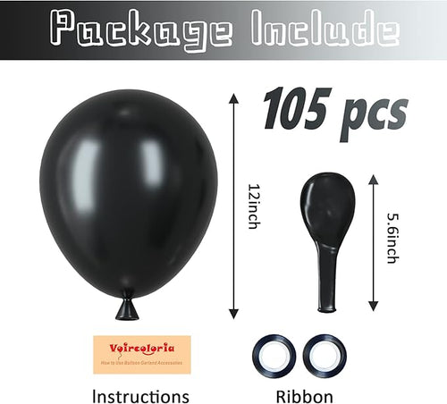 105pcs Black Balloons 12inch Party Latex Balloons for Birthday Graduation Baby Shower Anniversary New Year Holiday Party Decorations