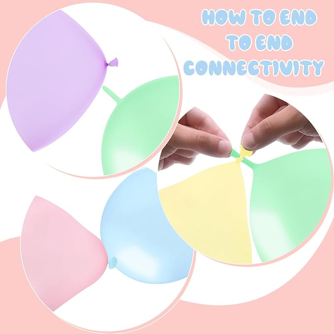 Link Balloons 12 Inch - 100 Pcs Quick Link Balloon Latex Linking Balloons Connected Linkable Balloon Birthday Wedding Party Decorations(Macaron Color)