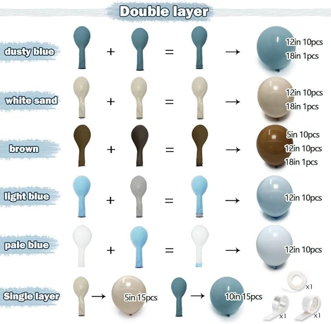 Dusty Blue Brown Balloon Arch Kit Double Stuffed Pastel Baby Blue Dark Brown Tan Coffee White Sand Latex Balloon Garland for Neutral Birthday Bear Western Cowboy Party Decoration