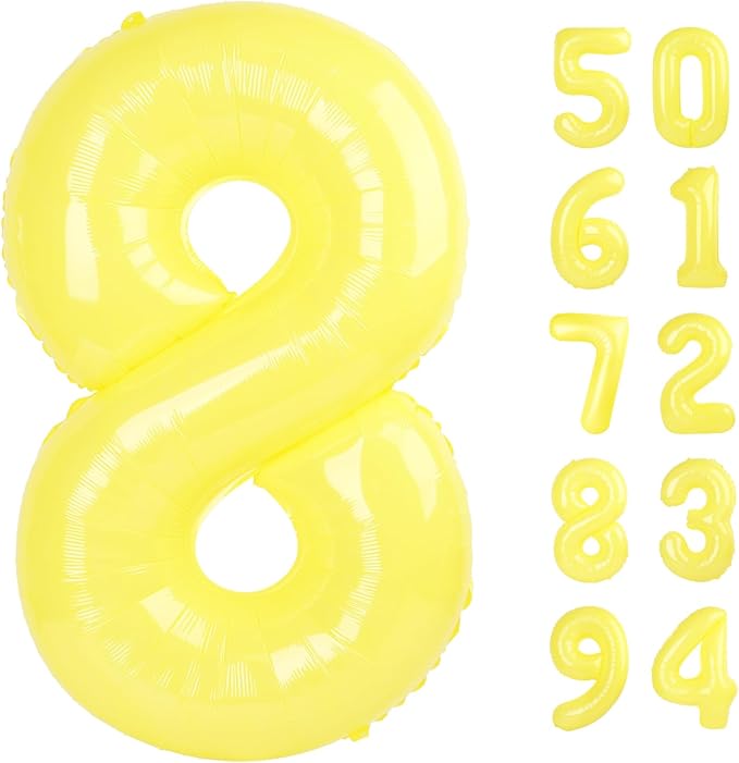 Yellow 8 Balloon, Number Balloons 40 Inch, 8th Birthday Decorations for Girls, Birthday Balloons, Yellow Party Supplies, Number 8 Balloon