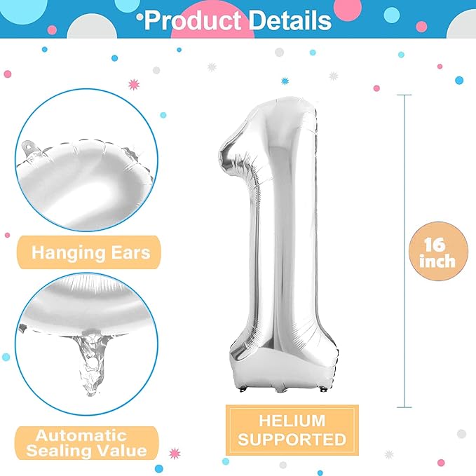 Number Balloons 16 Inch Mylar Foil Number 0-9 Balloons Set for Party Decoration Custom Digital Balloons 10 Pieces Party Supplies (Silver)