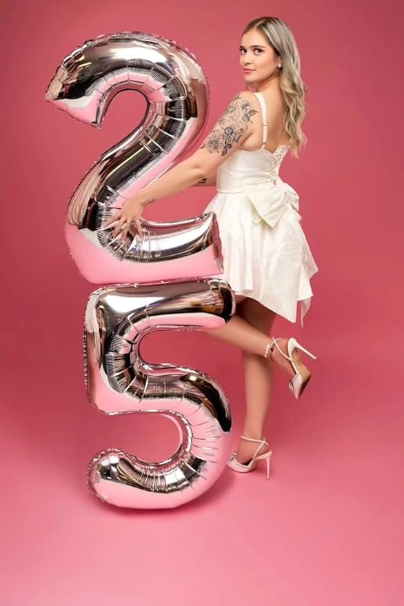 5 Number Balloon 40 Inch, Foil Balloons for Boys And Girls, Silver Number Balloons for 5, 15, 25, 50 Birthday Party Decoration, Anniversary, Wedding, Single Supplies