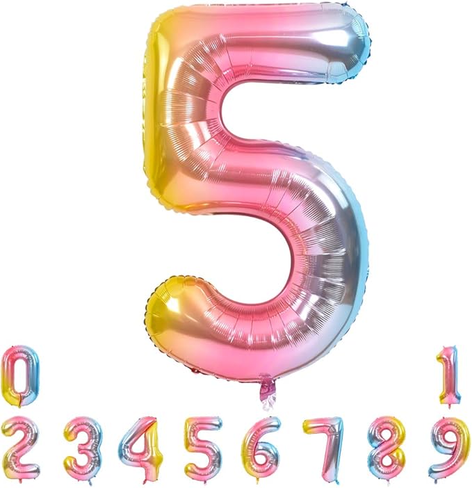 TONIFUL 40 Inch Rainbow Large Numbers Balloons 0-9, Number 5 Digital 5 Helium Balloons, Foil Mylar Big Number Balloons for Birthday Party Anniversary Supplies Decorations