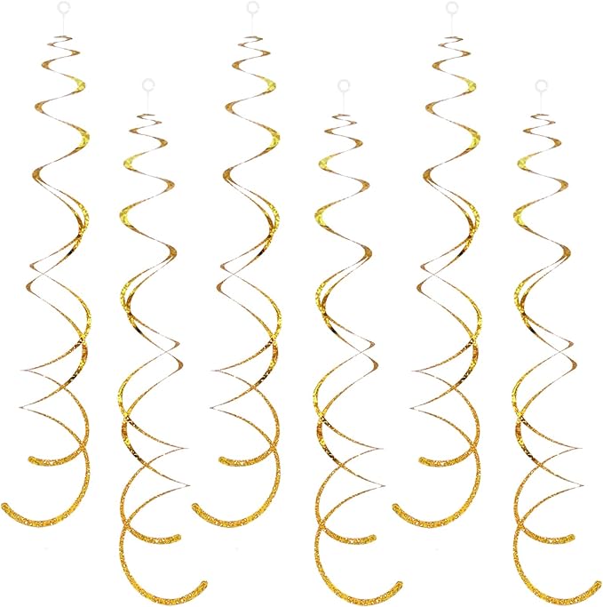 30 Pieces Gold Hanging Swirl Decorations Sparkle Golden Plastic Streamers Ceiling Decorations Wedding Bachelorette Baby Shower Birthday Party Anniversary Graduation Christmas New Year Decorations