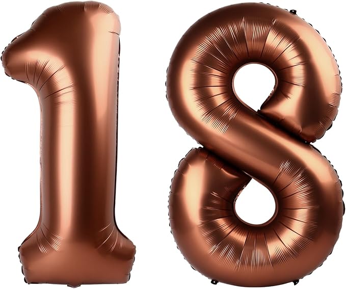 Dark Brown Number 18 Balloon 40 inch, Coffee Brown 18 Number Balloons, 18th Birthday Decorations, Chocolate 18 Year Old Girls Boys Party Supplies