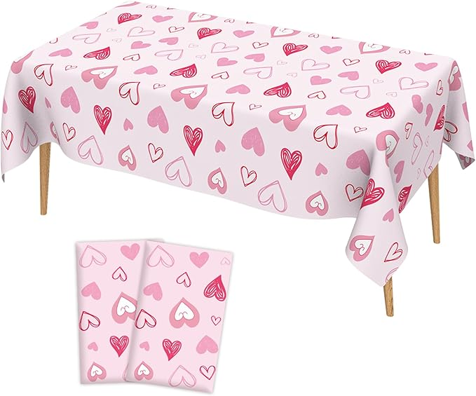 Valentines Tablecloth, 2 Pack Valentines Day Tablecloth, Valentines Day Decorations, 54x108 Inch Heart Valentines Table Cloth Valentine's Day Rectangle Table Cover for Valentine Anniversary Wedding