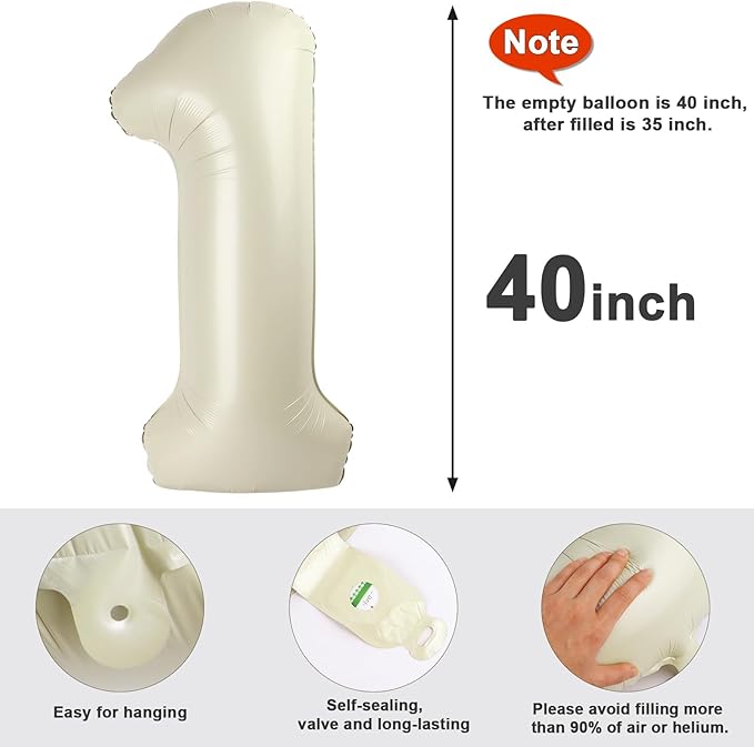 17 Balloon Numbers 40 Inch, Cream 17th Birthday Decoration for 1 7 17 71 Men & Women, Foil Big Number Balloon for Wedding Store Anniversary Promotion Party Decorations