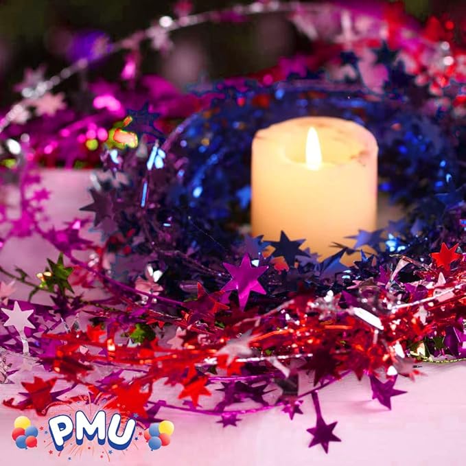 PMU 25 Ft Star Wire Shiny Garland Hot Pink - Halloween, Christmas Party, Wedding, Birthday, Festive Home Decoration Ornament Hot Pink