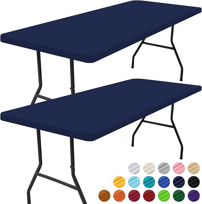Smiry 2 Pack Rectangle Picnic Table Cloth, Waterproof Elastic Fitted Tablecloths, Washable Polyester Rectangular Patio Table Cover for Camping, Indoor and Outdoor (Navy, 30"x48")