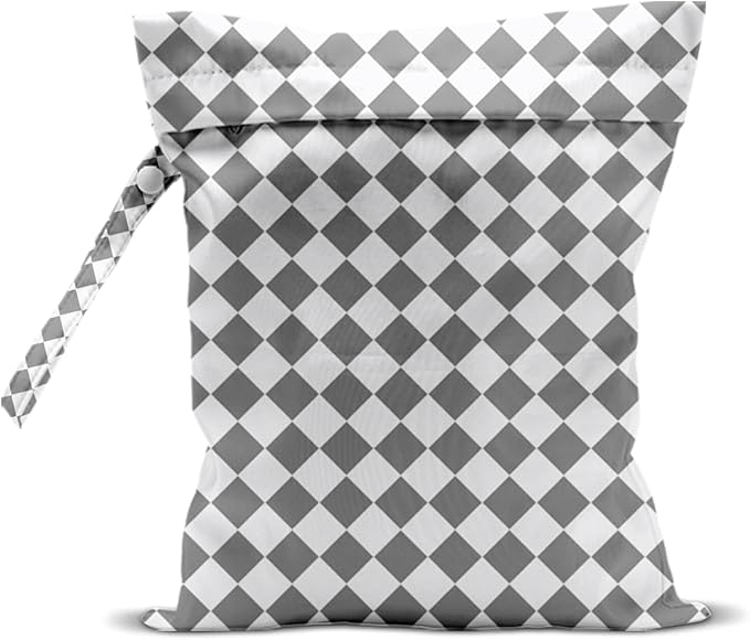 Wet Bag, Wet Dry Bag, Waterproof Swim Bags, Machine Washable Reusable Bags for Beach, Pool, Diapers, and Dirty Yoga Gym Clothes(Gray Small Diamond Pattern)