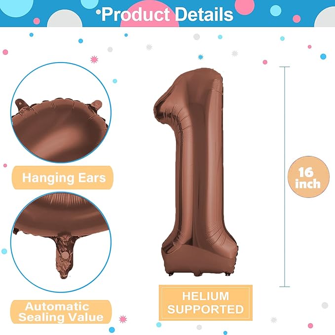 Number Balloons 16 Inch Mylar Foil Number 0-9 Balloons Set for Party Decoration Custom Digital Balloons 10 Pieces Party Supplies (coffee)