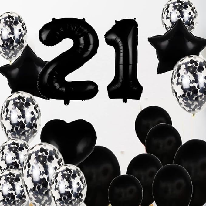 Sweet 21th Birthday Decorations Party Supplies,Black Number 21 Balloons,21th Foil Mylar Balloons Latex Balloon Decoration,Great 21th Birthday for Girls,Women,Men,Photo Props