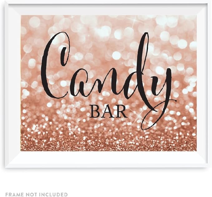 Andaz Press Wedding Party Signs, Glitzy Rose Gold Glitter, 8.5x11-inch, Candy Bar Reception Dessert Table Sign, 1-Pack, Bokeh Colored Party Supplies