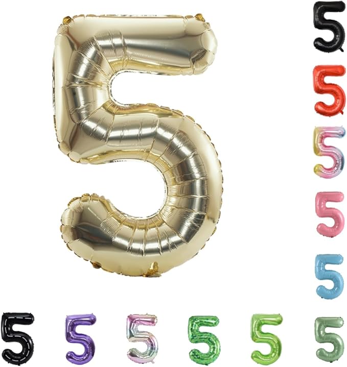 40 Inch Large Foil Helium Number Balloon Birthday Wedding Party 0-9 (Pale Gold, 5)