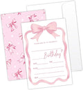 Pink Bow Birthday Invites Cards Party Invitation Cards for Girls Kids Adults Party Invitations 4x6 Inch Blank Invitations with Envelopes 20 Pcs Double Sided Invitation Card for Girls Birthday YT0081