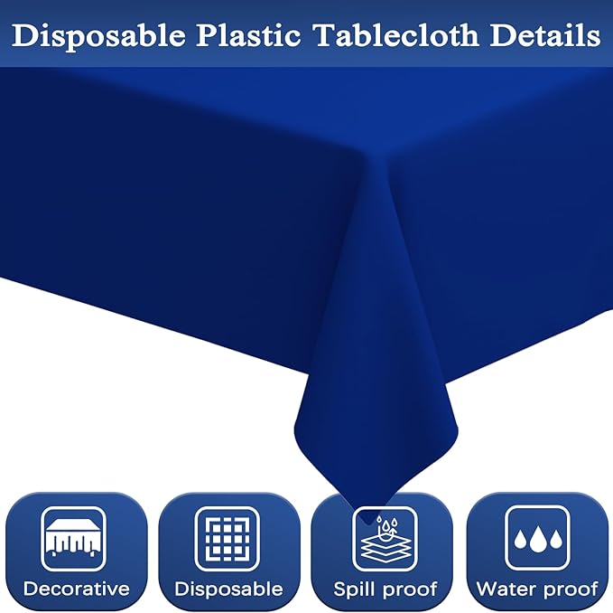 WNINK 6 Pack Royal Blue Tablecloths Disposable Table Covers 54" x 108" Table Cloths for BBQ Birthday Picnic Bridal Shower Wedding Plastic Table Cloths for Parties Fits 6 to 8 Foot Rectangle Tables