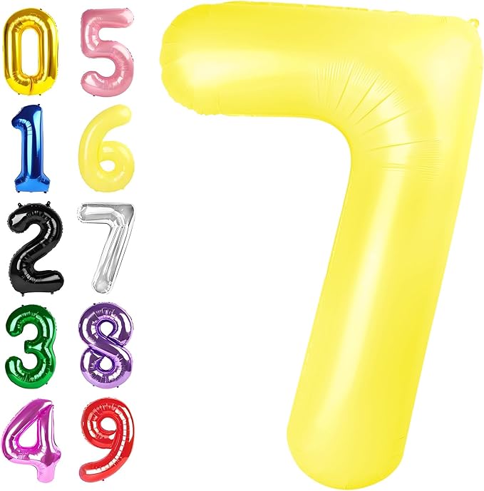 Number 7 Balloon Yellow, 17th Birthday Decorations For boys And Girls, 40 Inch Big Balloons for 7, 17, 27, 70 Birthday, Wedding Anniversary, Christmas, New Year, Halloween Party Decoration