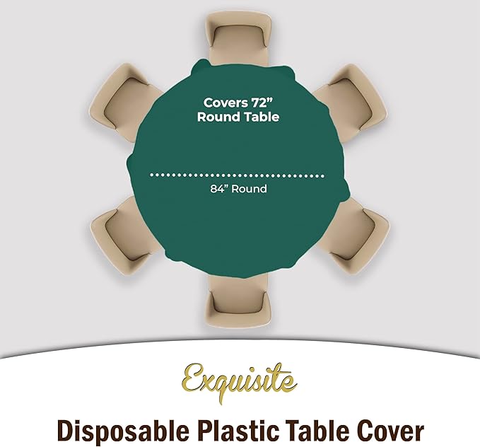 Exquisite Party Solids 6-Pack Premium Plastic Tablecloth 84in. Round Plastic Table Cover - Dark Green