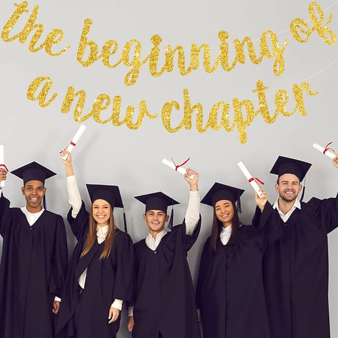 BEISHIDA Glitter Gold The Beginning of A New Chapter Banner, Farewell party decorations,Graduation Sign 2026 Banner,Happy retirement Supplies,Going away party Sign Garland,Graduation banner