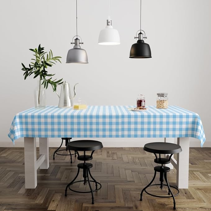 3 Pcs Light Blue Checkered Tablecloth 54 ×108 Inches Rectangle Blue Gingham Tablecloth Disposable Plastic Waterproof Table Cover for Outdoor Picnic, Kitchen, Holiday Birthday Party