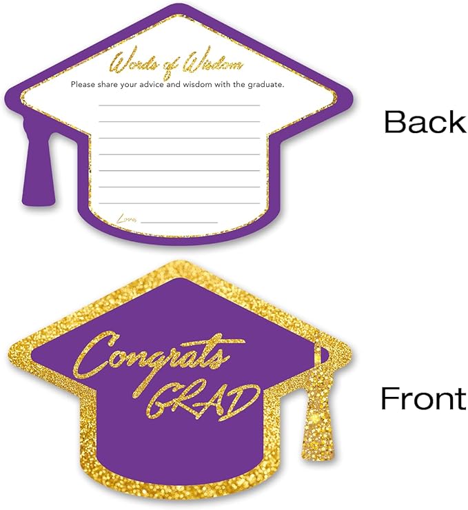 Yuzi-n Graduation Advice Cards for The Graduate (50 Pack), High School or College Graduation Party Games Decorations Supplies, Well Wishes Cards for Graduates, Advice For The Graduate Cards (Purple)