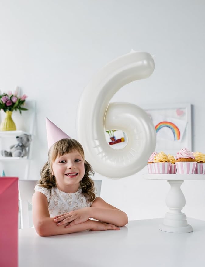 Cream Number 6 Balloons – 40 Inch Giant Foil Number Balloon, Light Cream Number Balloon for Birthday Anniversary Baby Shower Party Decorations