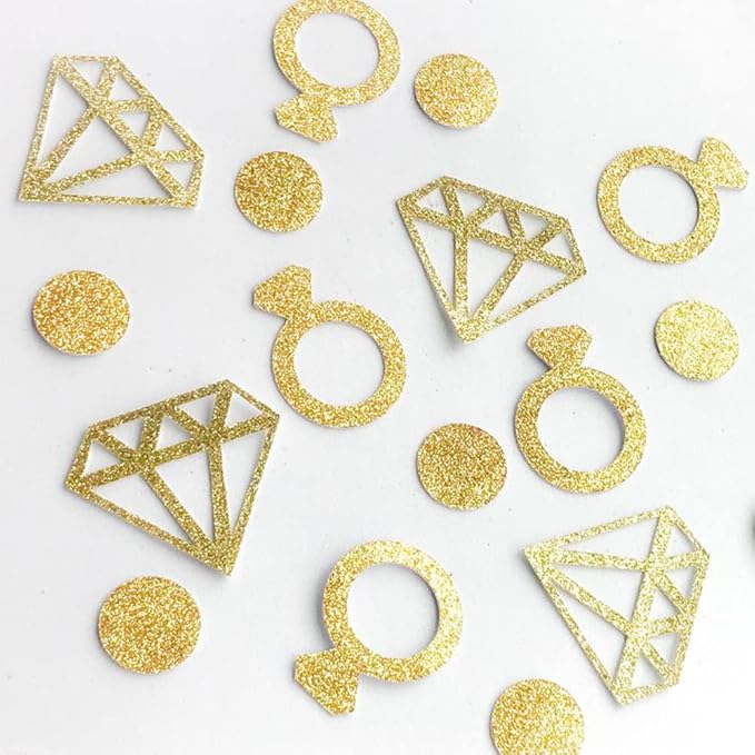 Gold Diamond Ring Confetti (300Pcs) - Glitter Wedding Table Decoration for Bridal Shower, Engagement Party, Hen Party, Valentine's Day, Baby Shower - Table Scatter Decor