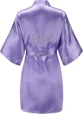 EPLAZA Women's One Size Silver Rhinestones Bride Bridesmaid Short Satin Robes for Wedding Party Getting Ready