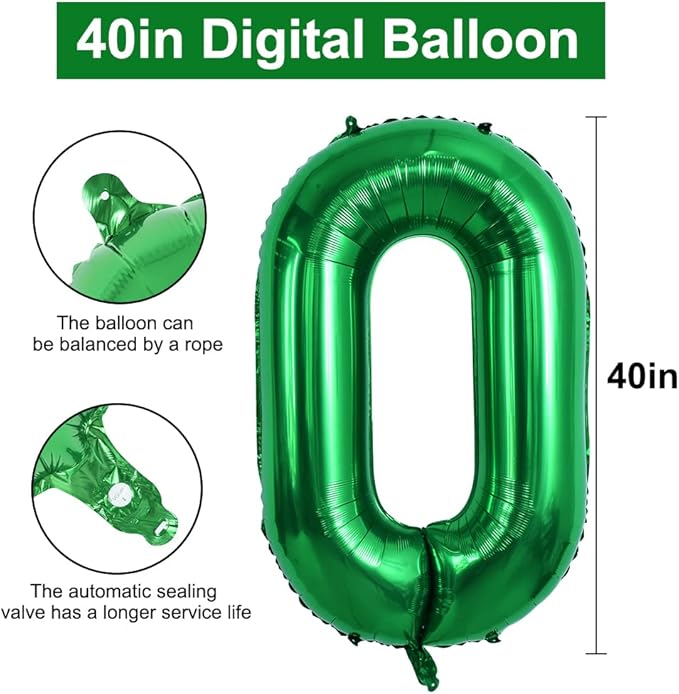TONIFUL 40 Inch Dark Green Large Numbers Balloon 0-9,Foil Mylar Big Number Balloon Digital 0 for Birthday Party,Wedding, Bridal Shower Engagement Photo Shoot, Anniversary