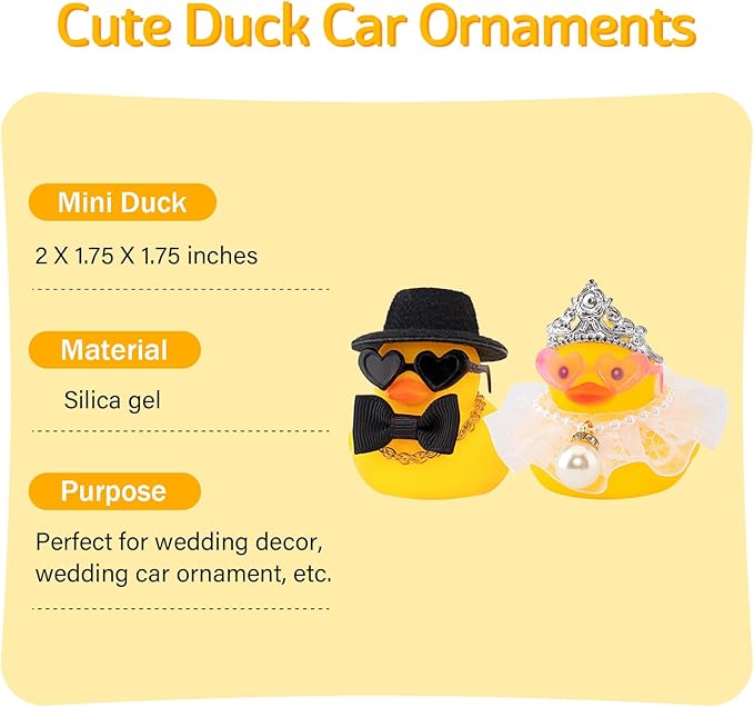 wonuu Pair Set of 2 Wedding Rubber Ducks, Bride Groom Duckies Marriage Rubber Duck Mini Couple Ducky for Ceremony Gift Souvenir Marry Blessings Elegant Heartwarming Present, White Double Lace Dress