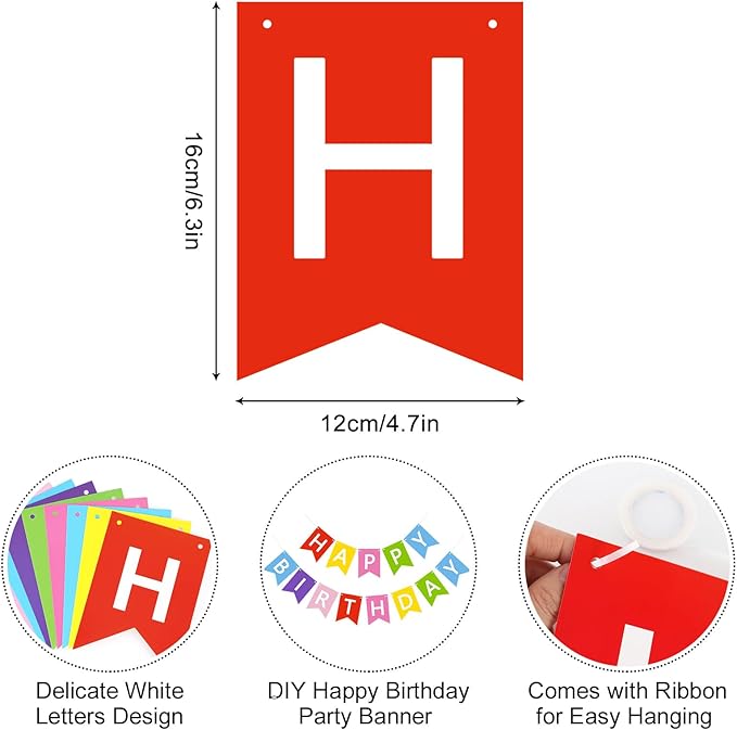 Happy Birthday Banner Sign, Birthday Garland Wall Door Hanging Banners Flag for Women Men Boys Girls Party Backdrop Decorations, Personalized Name Banner White Letters Multicolor