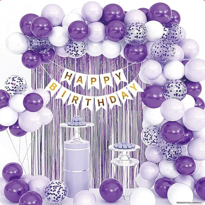 ZHENGYE Purple Birthday Party Decorations Kit Happy Birthday Banner Fringe Curtains Confetti Balloons for Women Girls Party Decorations Supplies