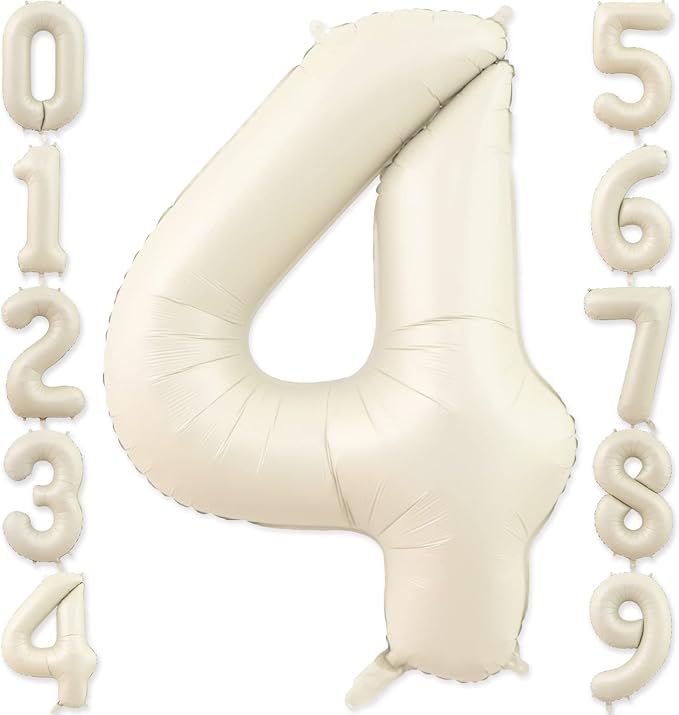 4 Balloon, 4 Balloon Number, Number 4 Balloon 40 Inch, Sand White Large Big Foil Number Balloons for Birthday Party Graduation Wedding Anniversary Baby Shower Bachelorette Decoration Supplies