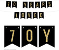 Andaz Press Faux Gold Glitter on Black Birthday Party Banner Decorations, 70 Years Loved, Approx 5-Feet, 1-Set, 70th Birthday Milestone Colored Hanging Pennant Decor