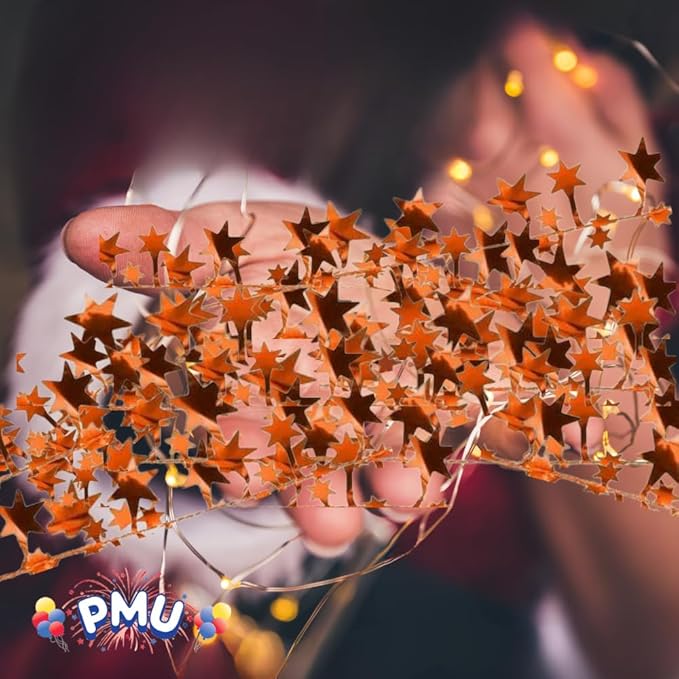 PMU 25 Ft Star Wire Shiny Garland Orange - Halloween, Christmas Party, Wedding, Birthday, Festive Home Decoration Ornament Orange