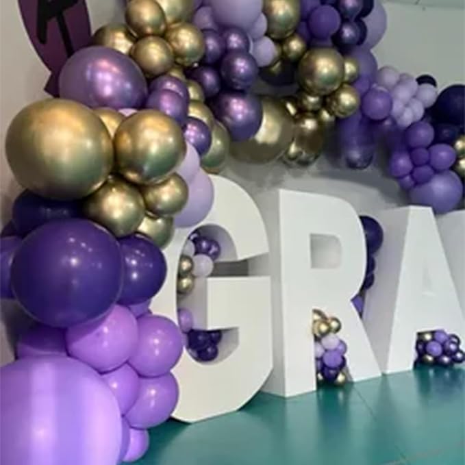 Purple Balloons Garland Arch Kit, Dark Purple Lavender Light Pastel Balloon Metallic Gold Balloons and Explosion Star Foil Balloons for Women Birthday Wedding Party Decorations Supplies